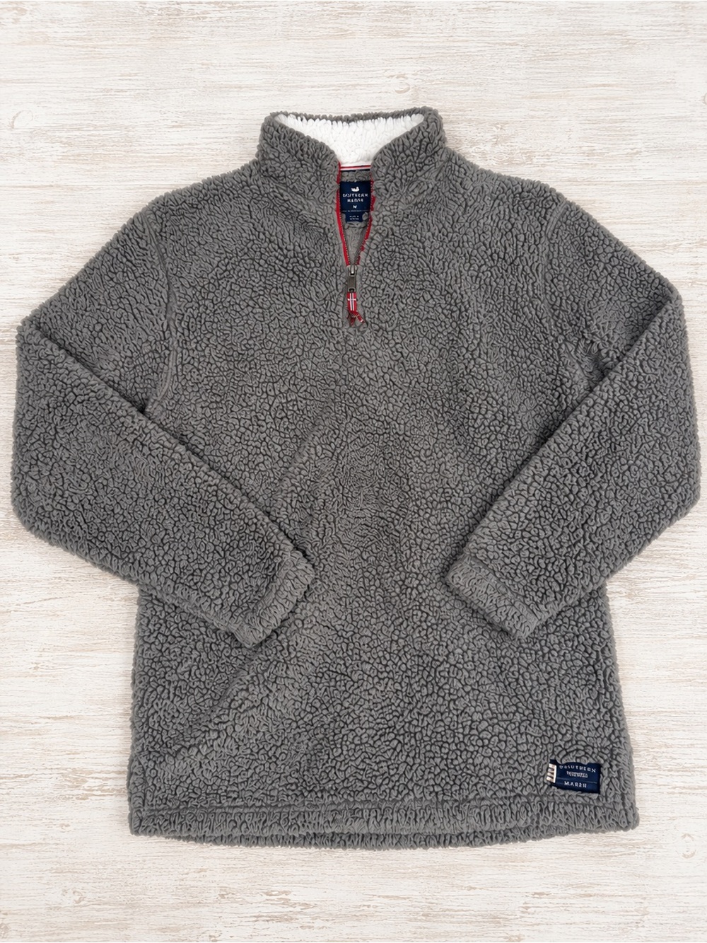 Southern Marsh Menโs Large Gray Sherpa Fleece Quarter Zip Pullover